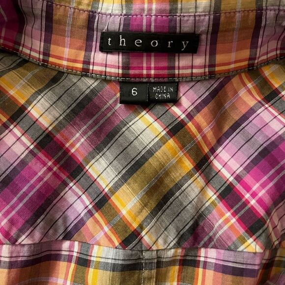 Theory Dinorah Plaid Cotton tunic Shirt Dress - Picture 4 of 5